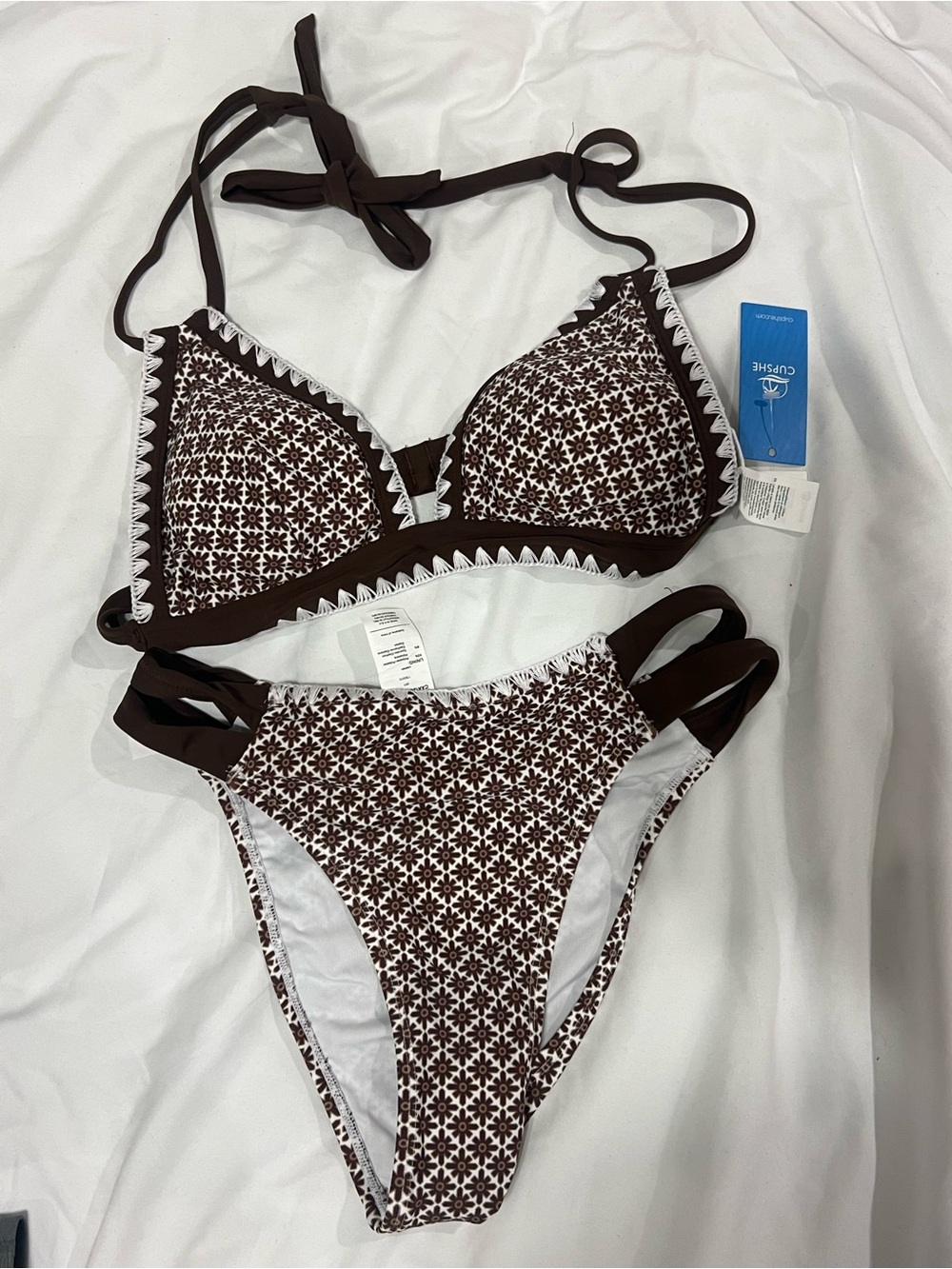 Cupshe Brown Floral Pattern Halter Bikini Set